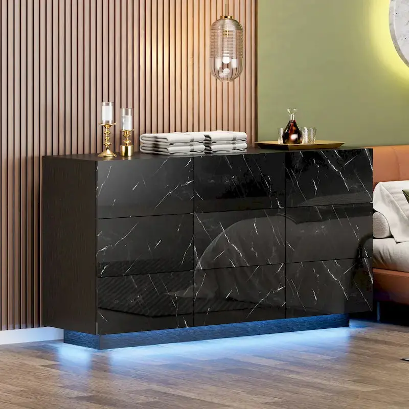 Tall 9-Drawer LED-Lit Dresser – Modern Bedroom Storage Tower with Ambient Lighting
