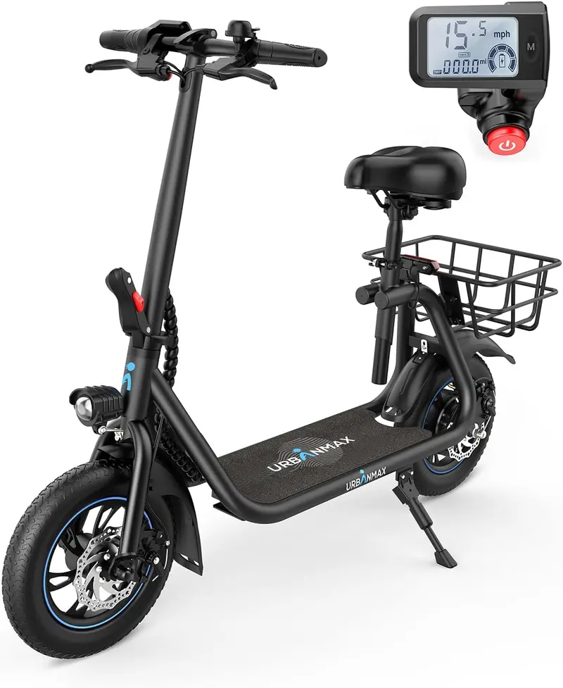 URBANMAX C1 Foldable Electric Scooter with Seat – 450W Motor, 22-Mile Range, 12-Inch Tires for Adult Commuters