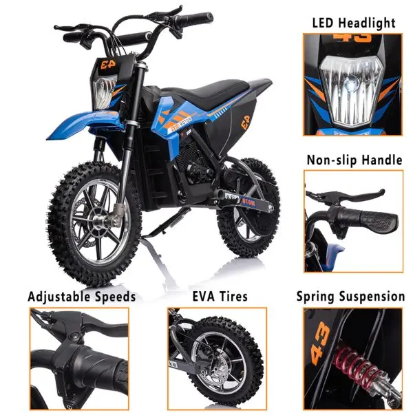 Youth Off-Road Electric Bike – 36V, 350W Brushless Motor, 175 lb Load Capacity (Blue)