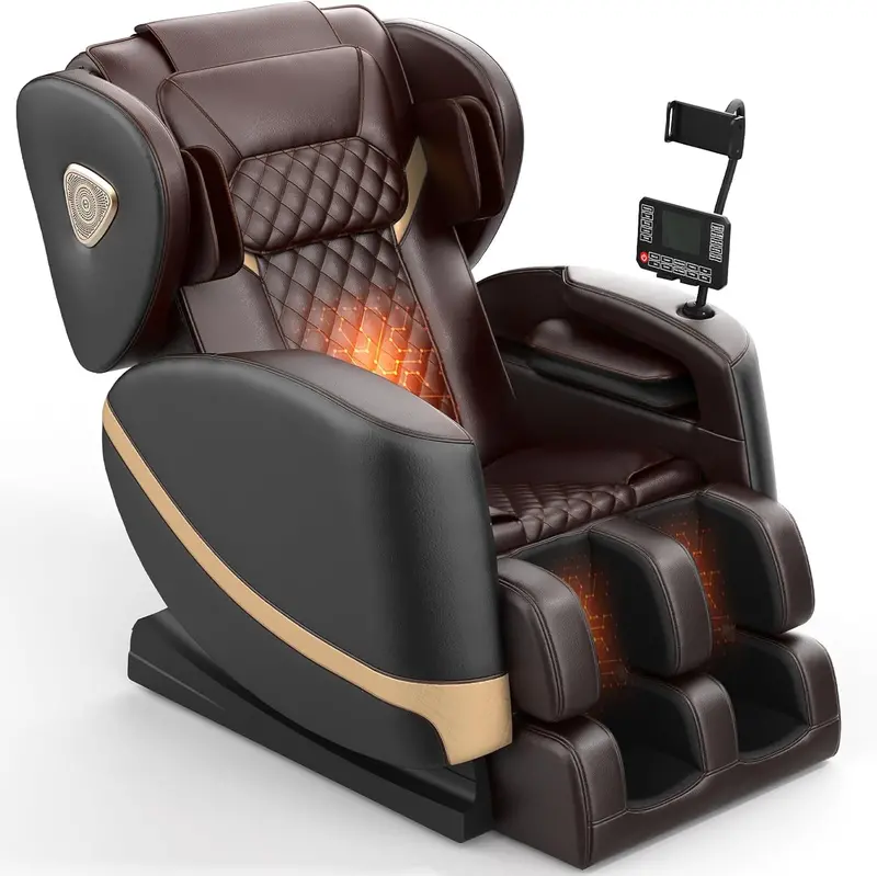 Zero-Gravity Full-Body Massage Chair – 10-Point Roller System, Heat Therapy, Foot Rollers, Bluetooth Audio & Intuitive Touchscreen Interface (Black/Brown)