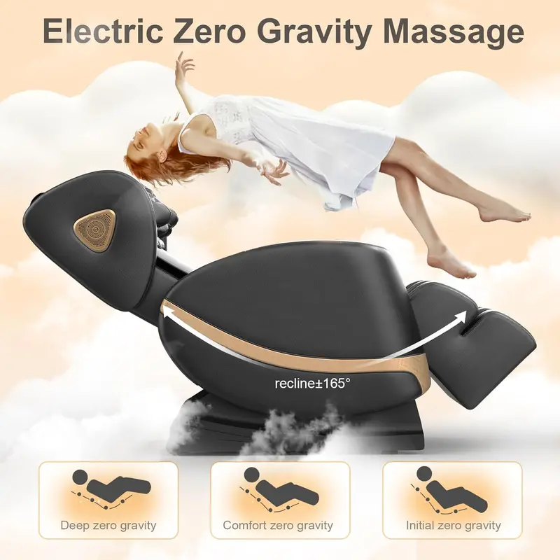 Zero-Gravity Full-Body Massage Chair – 10-Point Roller System, Heat Therapy, Foot Rollers, Bluetooth Audio & Intuitive Touchscreen Interface (Black/Brown)
